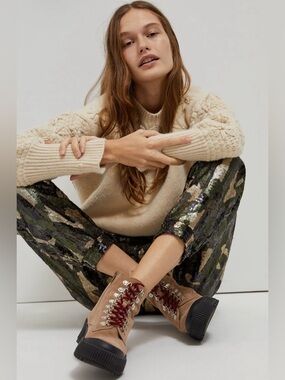 NWOT MSRP $158 Anthropologie Nikky Sequined Camo Trouser Joggers